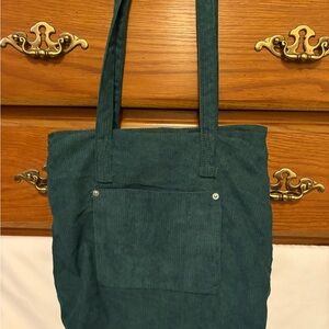 Green Corduroy Tote Bag with Sturdy Design